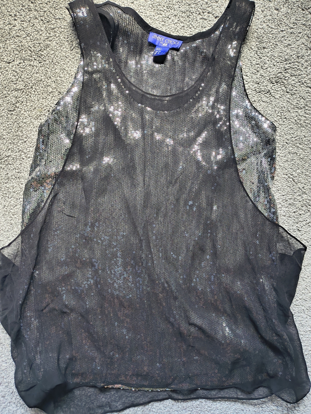 Jimmy Choo X H&M Black Sequin Mesh Tank with Silver Accents